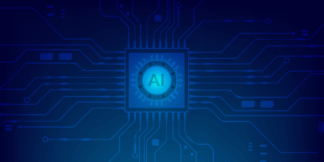 Futuristic AI Chip Center With Blue Circuitry