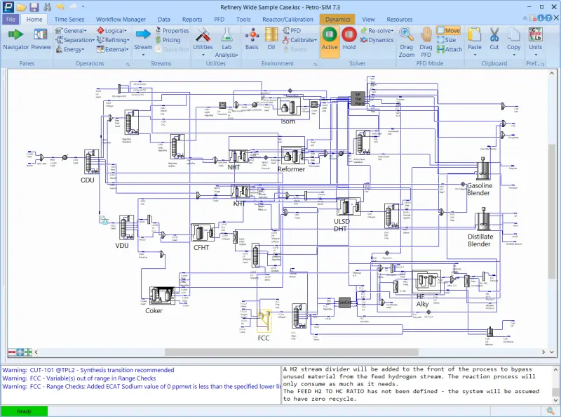 Screenshot of Petro-SIM used for refinery wide modeling