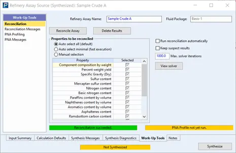 Petro-SIM crude assay screenshot