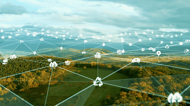 Field with environmental technology concept icons