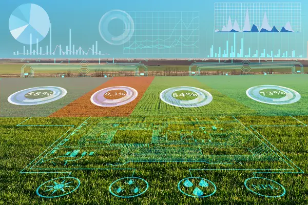 green field with data analysis